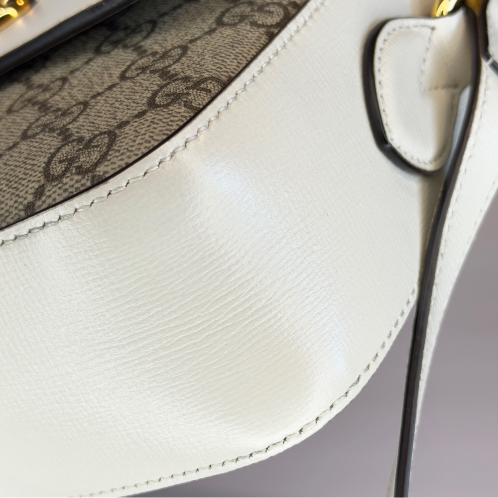 GUCCI Horsebit 1955 Ivory Brown GG Supreme Leather Crossbody Shoulder Bag + COA - Picture 8 of 13